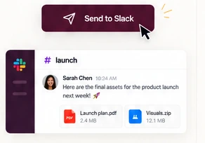 The Send button above the message posted in the launch channel with two attachments